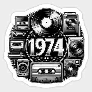 1974: The Golden Era of Music - 70s Retro Vintage, Celebrating a 1974 Birthday, born in 1974 Sticker